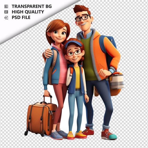 PSD american family exploring 3d cartoon style com fundo branco