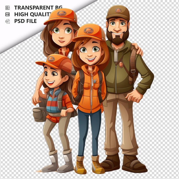 PSD american family hunting 3d cartoon-stil mit weißem hintergrund