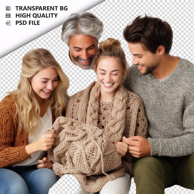 PSD american family knitting ultra-realistischer stil mit weißem rücken