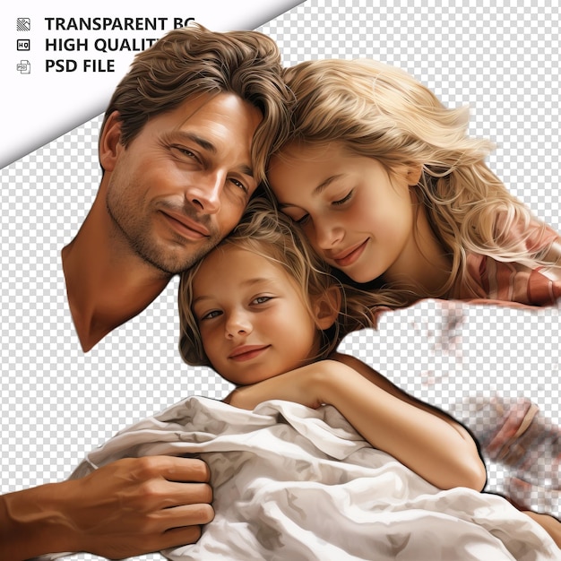 PSD american family napping ultra realista estilo de costas brancas