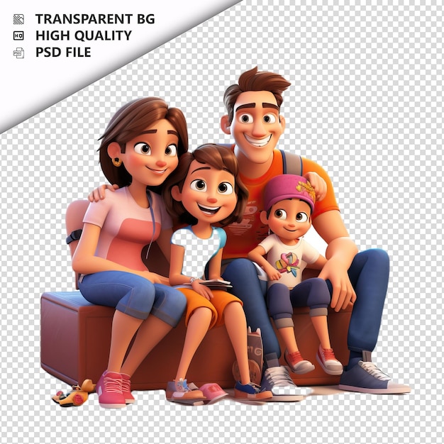 American family relaxing 3d cartoon-stil mit weißem hintergrund