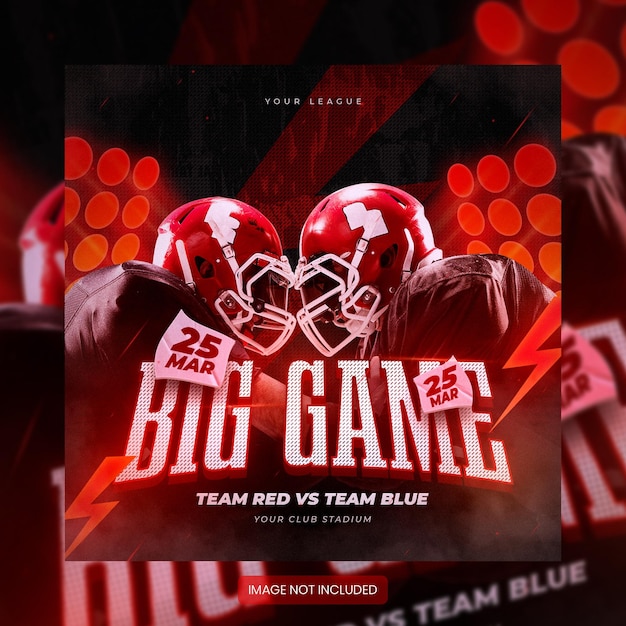 PSD american football gameday zeitplan club square social media banner oder flyer