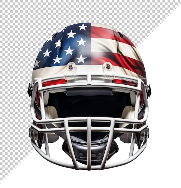 PSD american-football-helm-attrappe mit usa-flagge-aufkleber, isolierter hintergrund