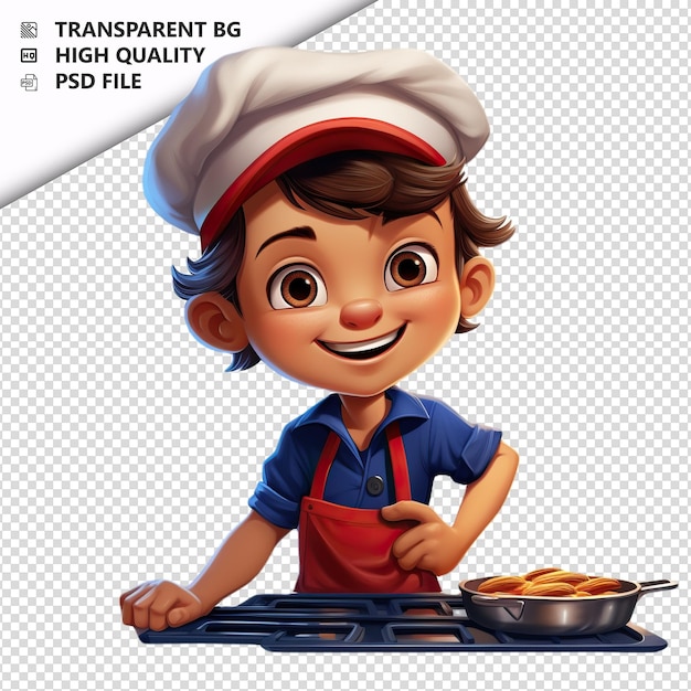 PSD american kid cooking 3d estilo de dibujos animados de fondo blanco es