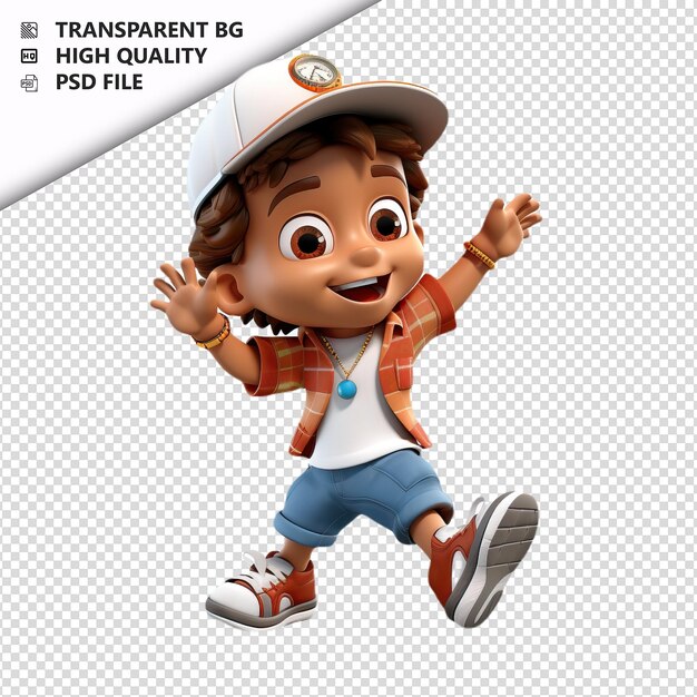 PSD american kid dancing 3d estilo de dibujos animados con fondo blanco es