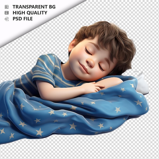 PSD american kid dormant en 3d sur fond blanc dans le style de dessin animé