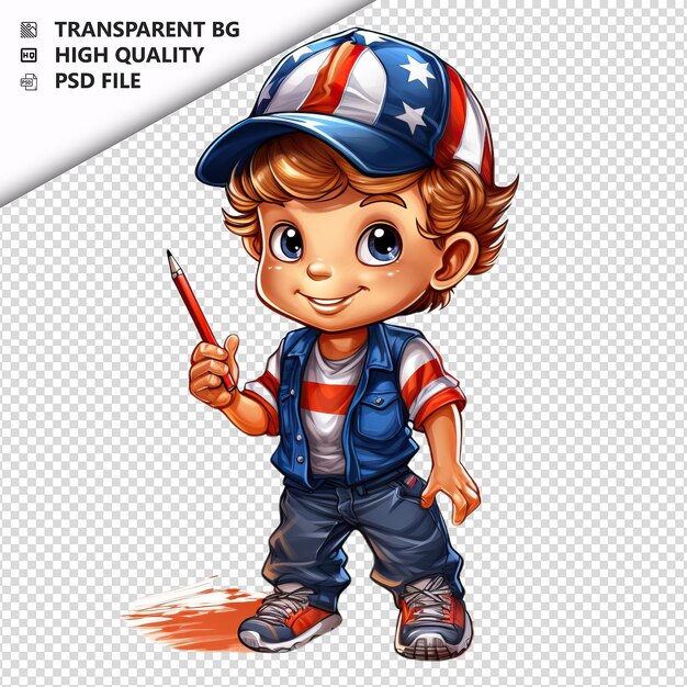 PSD american kid drawing 3d cartoon style le fond blanc est