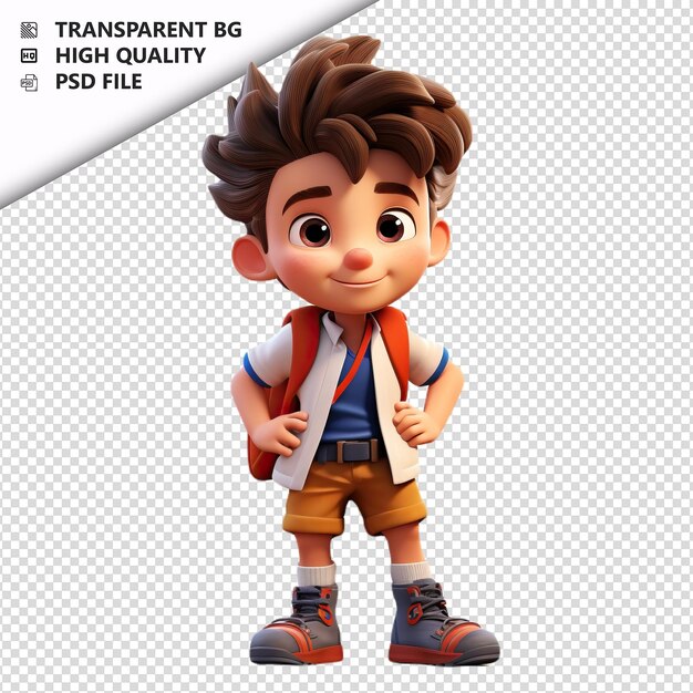 PSD american kid spielt 3d-cartoon-stil mit weißem hintergrund