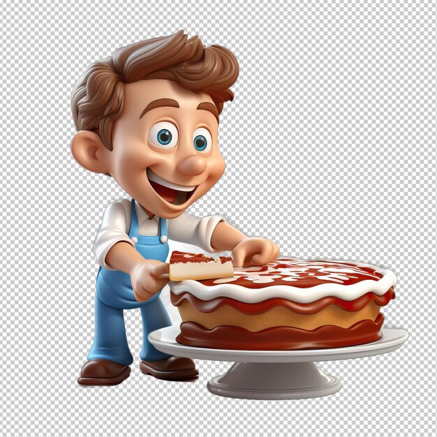 PSD american person baking 3d cartoon estilo de fundo transparente