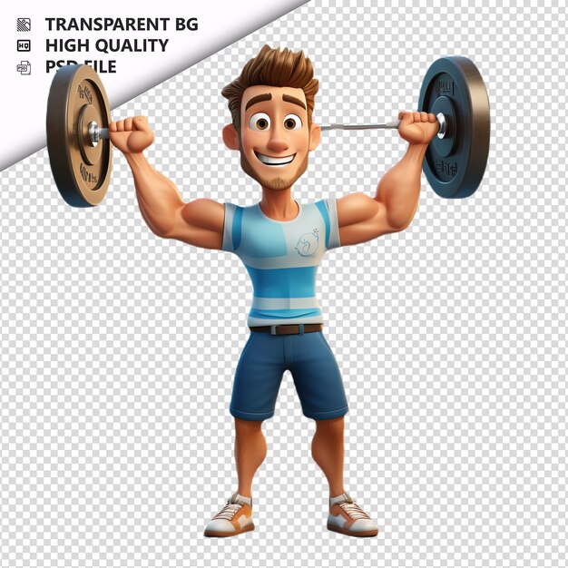 PSD american person gymming 3d estilo de desenho animado fundo branco