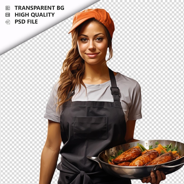 American woman cooking ultra-realistischer stil mit weißem hintergrund