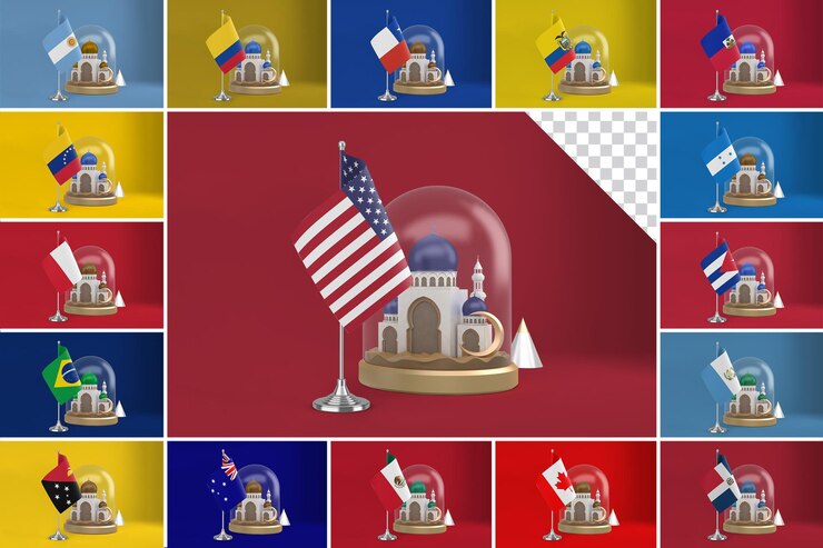 PSD amerika selatan dan utara serta oseania bendera dunia masjid ramadan