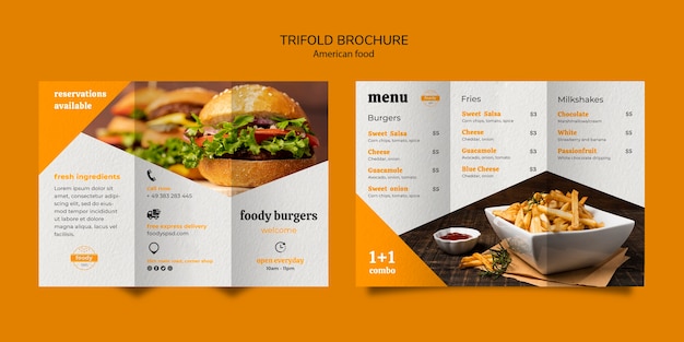 Amerikanische Fast-Food- und Pommes-Kombi-Trifold-Broschüre