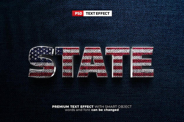 Amerikanischer staatsstahl silbermetall 3d editierbarer texteffekt mockup