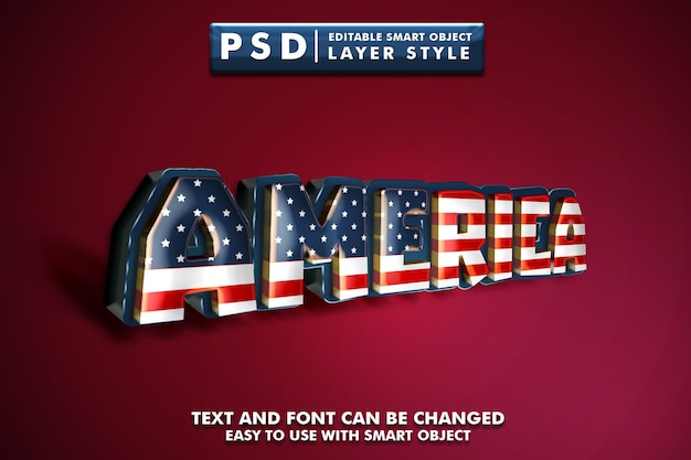 PSD amérique 3d effet de texte premium psd