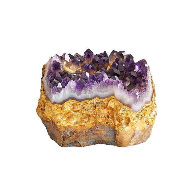 Amethyst Geode Cluster em Base Dourada Espécime de Cristal Púrpura Vibrante