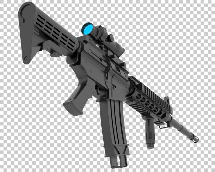 PSD ametralladora en la ilustración de renderizado 3d de fondo transparente