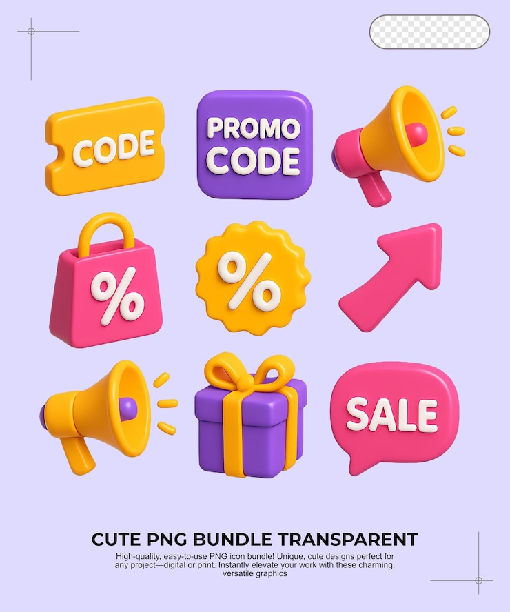 PSD amigable paquete de iconos promocionales 3d para venta y promoción