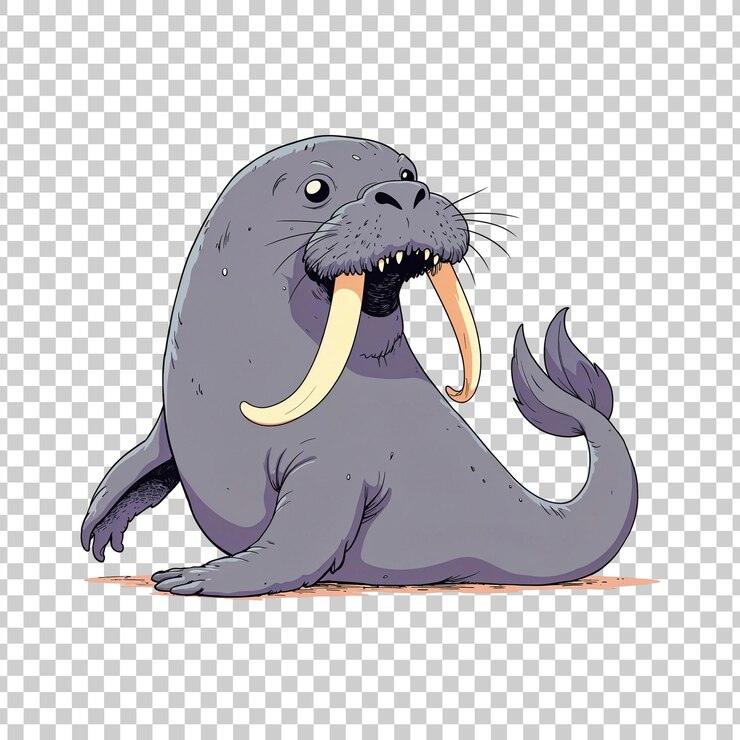 PSD amigable sorpresa de la morsa de dibujos animados en un fondo transparente