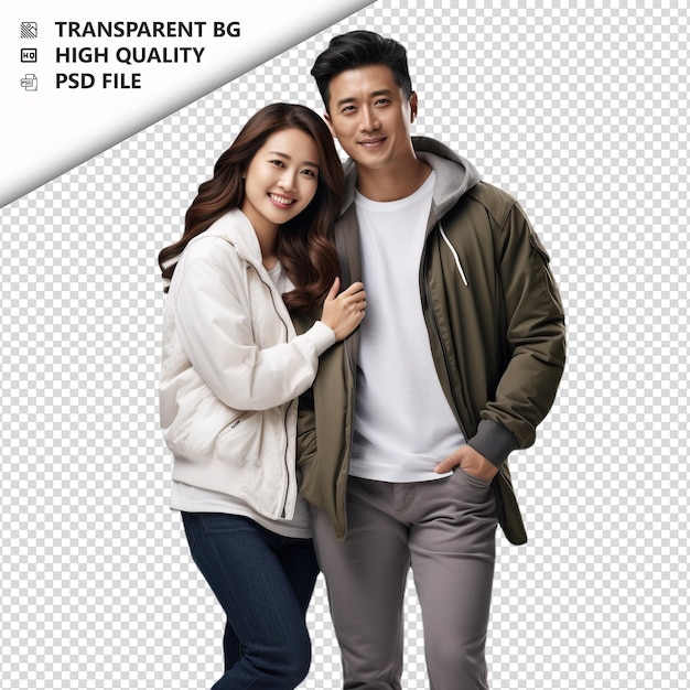 Amigável casal asiático estilo ultra realista fundo branco
