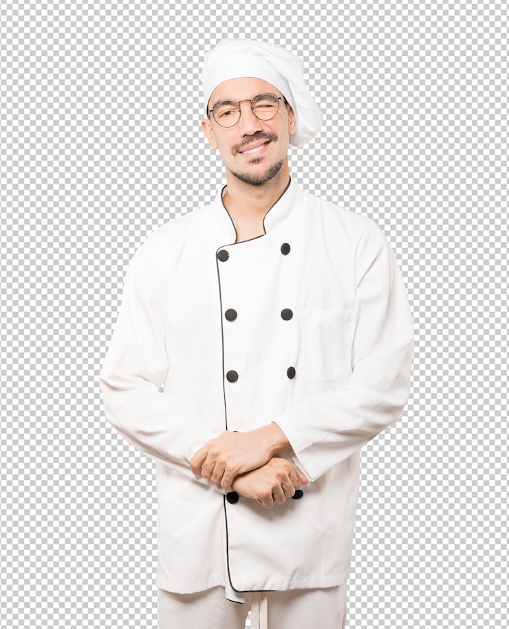 PSD amigável jovem chef piscando um olho