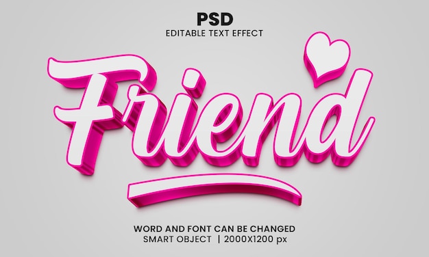 Amigo efecto de texto editable 3d PSD Premium con fondo