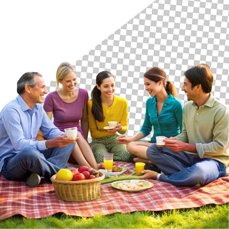PSD amigos comendo churrasco e queijo durante uma festa ao ar livre