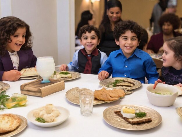 PSD amigos de família felizes a tomar o pequeno-almoço no restaurante.