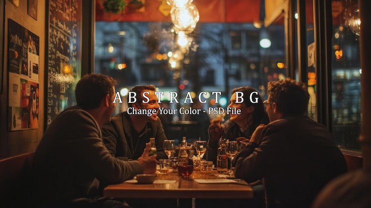 PSD amigos disfrutando de la cena y la conversación en un acogedor restaurante