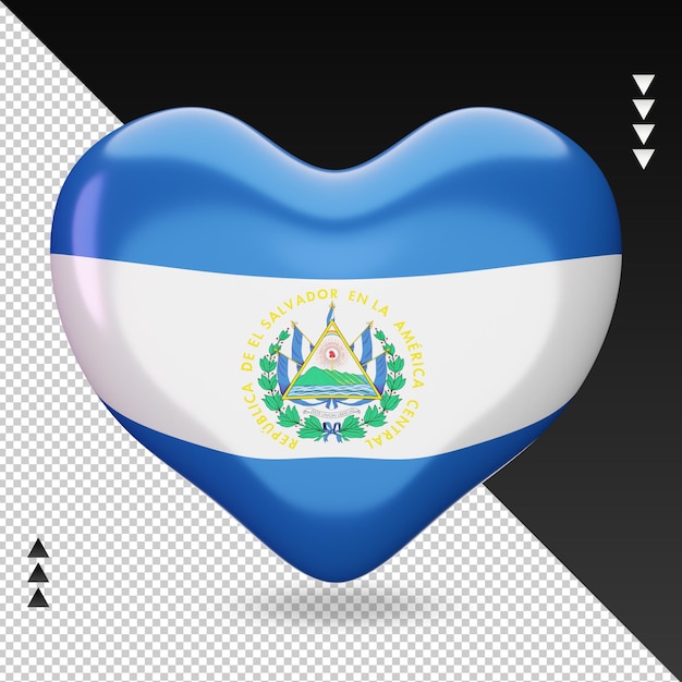 Amo a bandeira de el salvador, coração, renderização em 3d, vista frontal