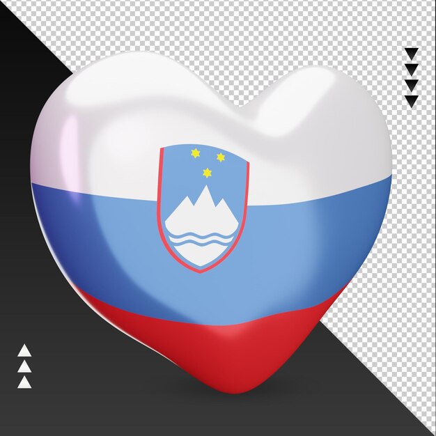 PSD amo a lareira da bandeira da eslovênia, renderização em 3d, vista esquerda