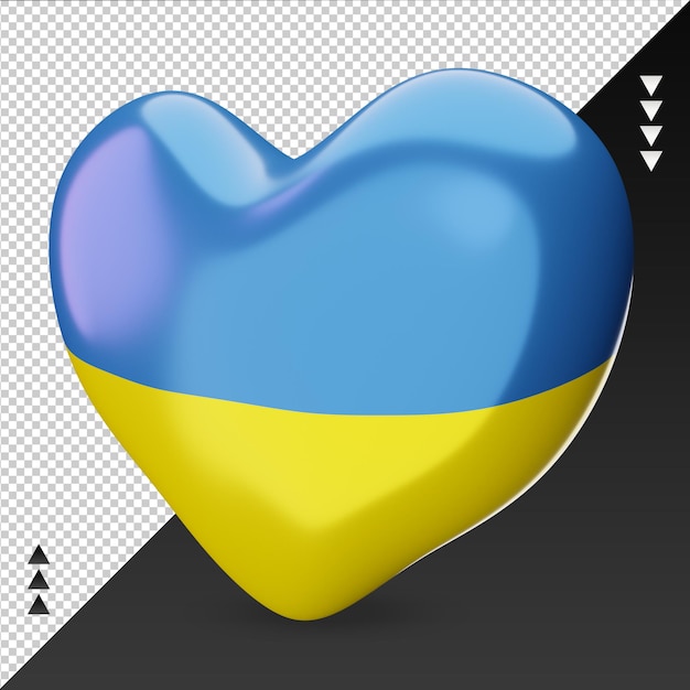 Amo a lareira da bandeira da ucrânia, renderização em 3d, vista correta