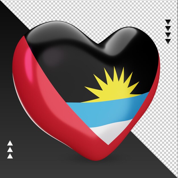 Amo a lareira da bandeira de Antígua e Barbuda, renderização em 3D, vista esquerda