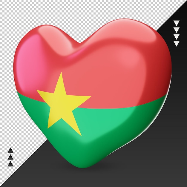 Amo a lareira da bandeira de burkina faso, renderização em 3d, vista correta