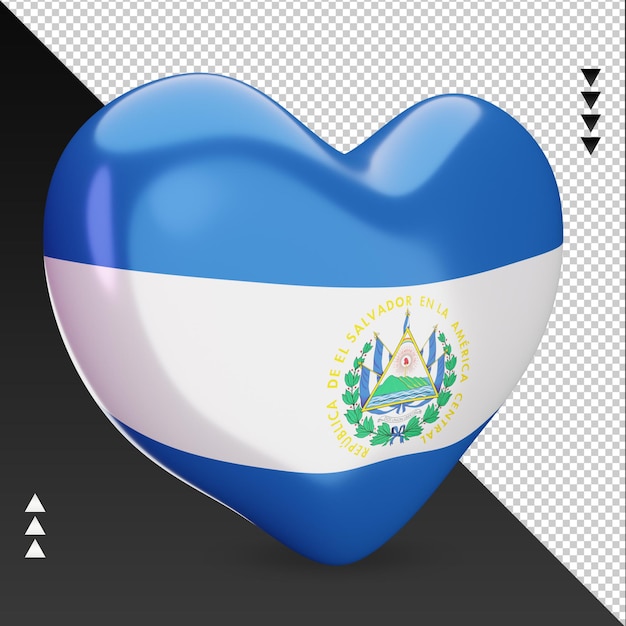 Amo a lareira da bandeira de el salvador, renderização em 3d, vista esquerda