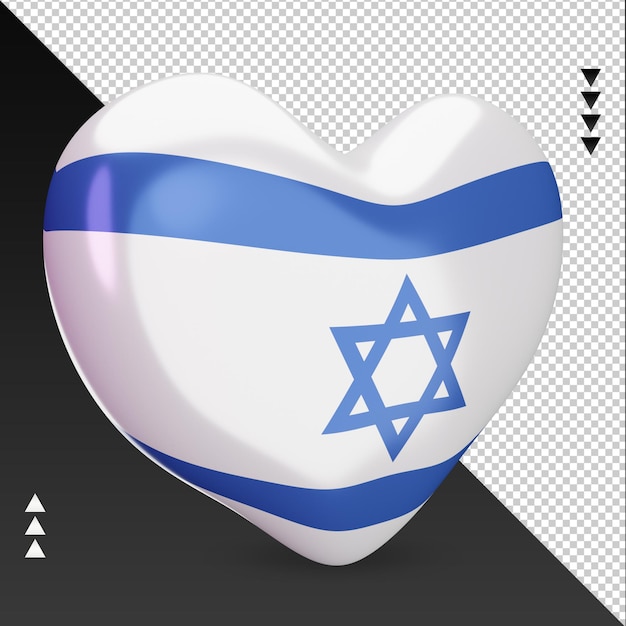 Amo a lareira da bandeira de Israel, renderização em 3D, vista esquerda