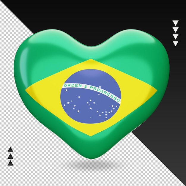 Amo a lareira da bandeira do Brasil, renderização em 3D, vista frontal