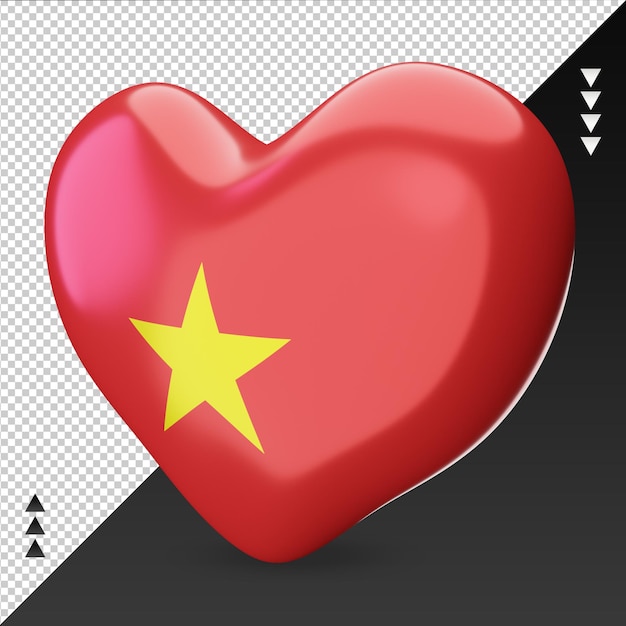 PSD amo a lareira da bandeira do vietnã, renderização em 3d, vista direita