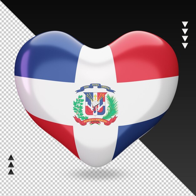 PSD amo a vista frontal do coração da bandeira da república dominicana, renderização em 3d