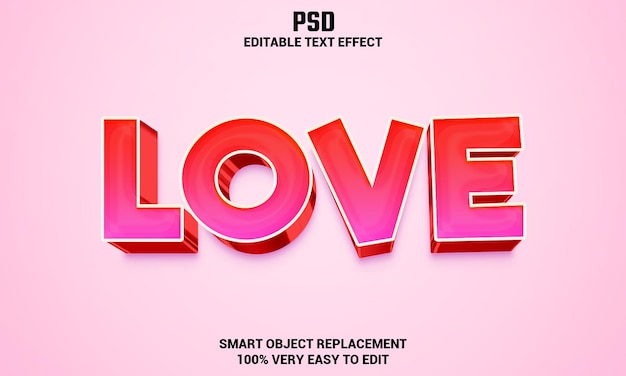 Amo efeito de texto editável 3d com fundo PSD Premium