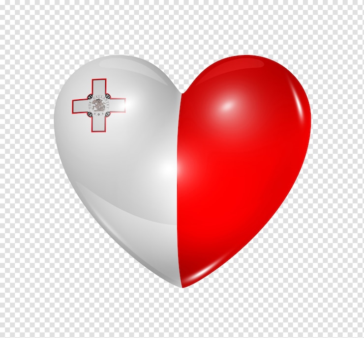 PSD amo malta, o símbolo de um coração 3d com desenho de bandeira isolado
