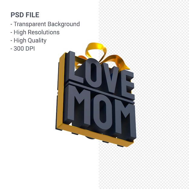 Amo a mamá con arco y cinta 3D rendering aislado