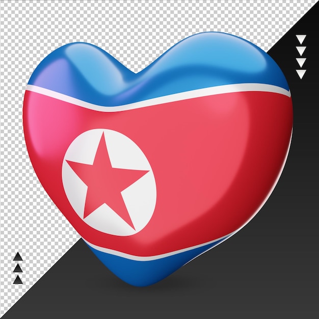 Amo la vista derecha de la representación 3d del hogar de la bandera de Corea del norte