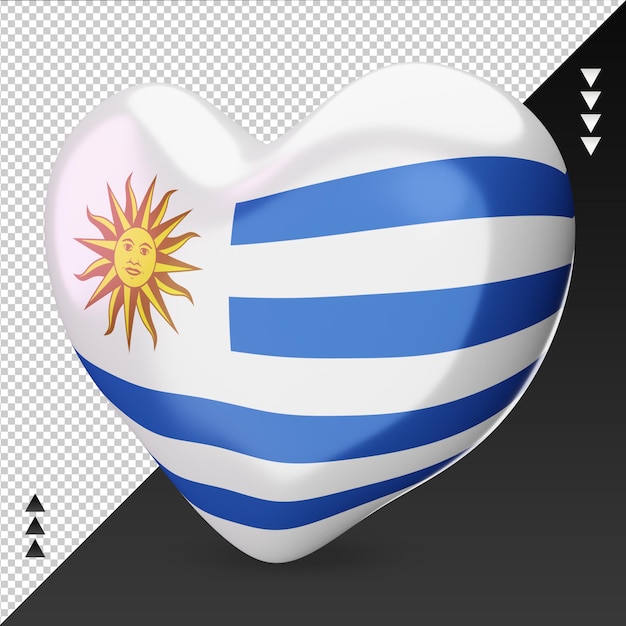 Amo la vista derecha de la representación 3d del hogar de la bandera de uruguay