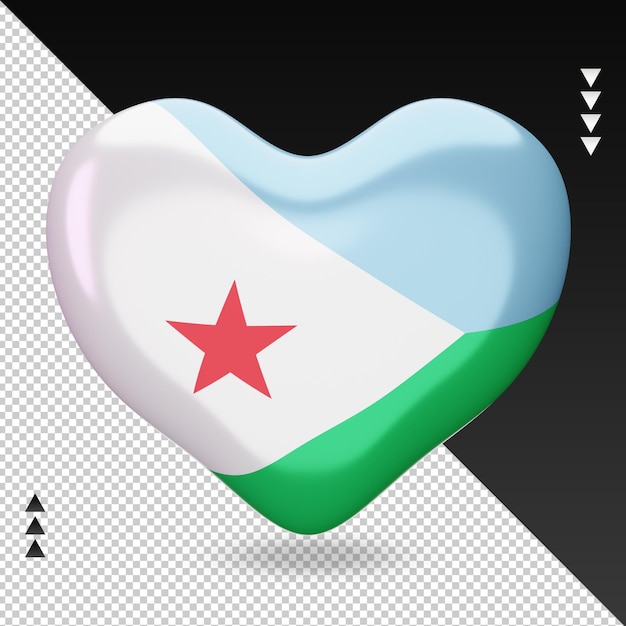 Amo la vista frontal de la representación 3d del hogar de la bandera de djibouti