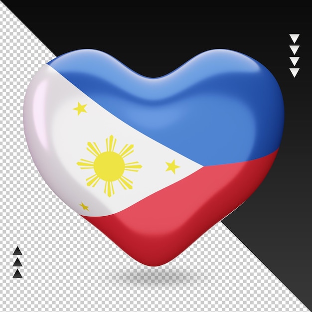 Amo la vista frontal de la representación 3d del hogar de la bandera de Filipinas