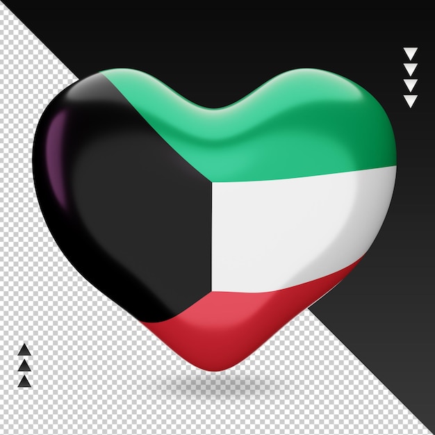 Amo la vista frontal de la representación 3d del hogar de la bandera de kuwait