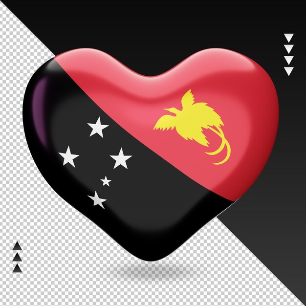 Amo la vista frontal de la representación 3d del hogar de la bandera de Papua Nueva Guinea