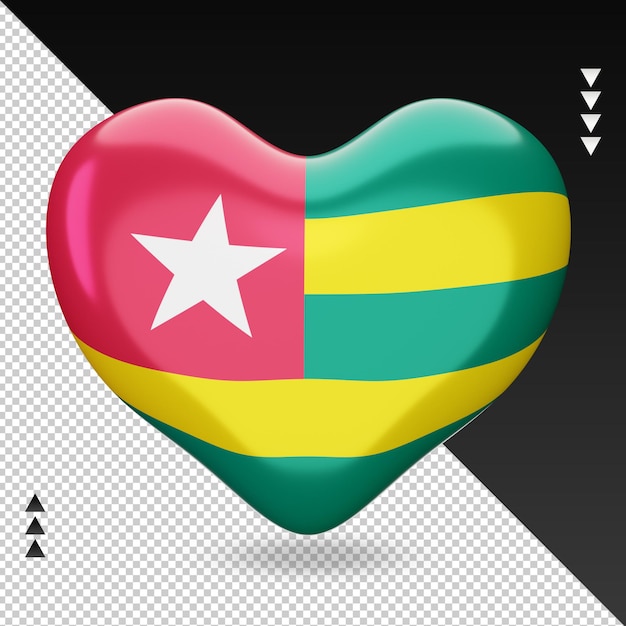 Amo la vista frontal de la representación 3d del hogar de la bandera de Togo