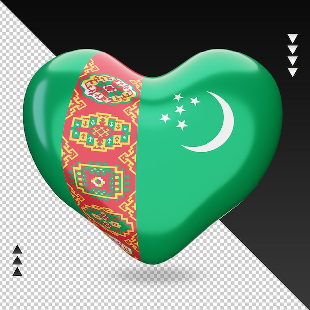 PSD amo la vista frontal de la representación 3d del hogar de la bandera de turkmenistán